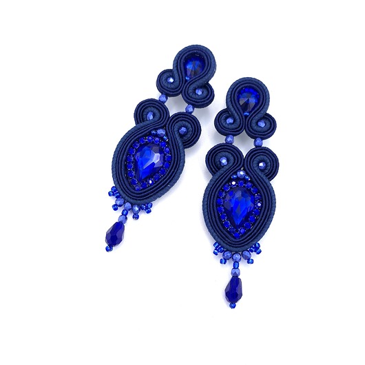kolczyki soutache Lady kolczyki sutasz granatowe wieczorowe lekkie z kryształkami