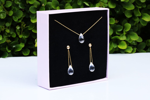 Komplet Kryształ Górski Krople złoto 585 Brazi Druse Jewelry