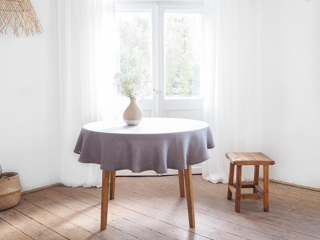 obrusy i serwetki Obrus okrągły heavy linen TRUE GRAY