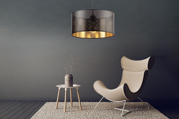 lampy wiszące Czarna lampa dziurki ażur led E27 abażur 40 cm