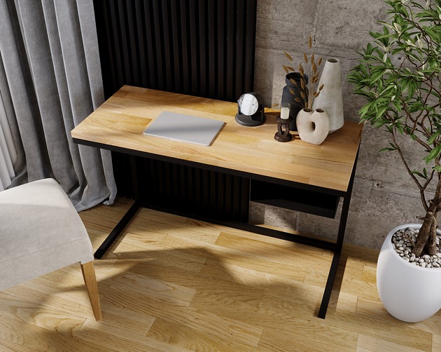 biurka Biurko loftowe 120cm x 50cm stal drewno Aero czarne  dąb industrialne