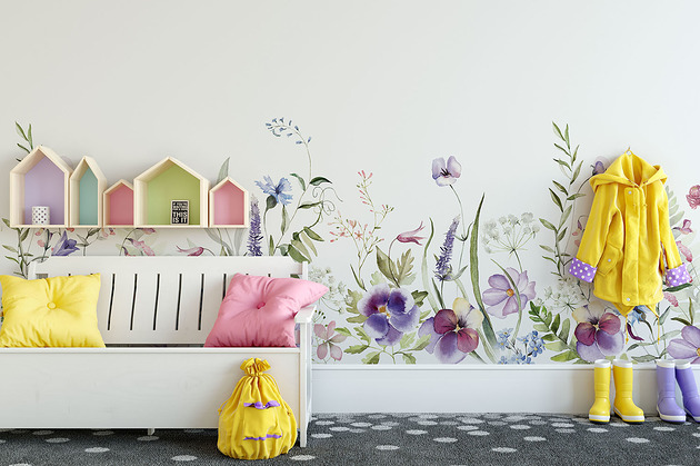naklejki ścienne do pokoju dziecka Tapeta mural  KWIATOWA ŁĄKA BRATKI 350X125