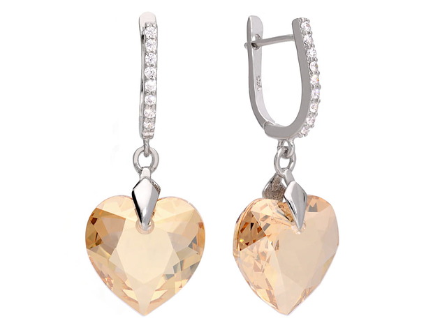 Kolczyki z cyrkoniami beżowe serca Swarovski KOM Biżuteria