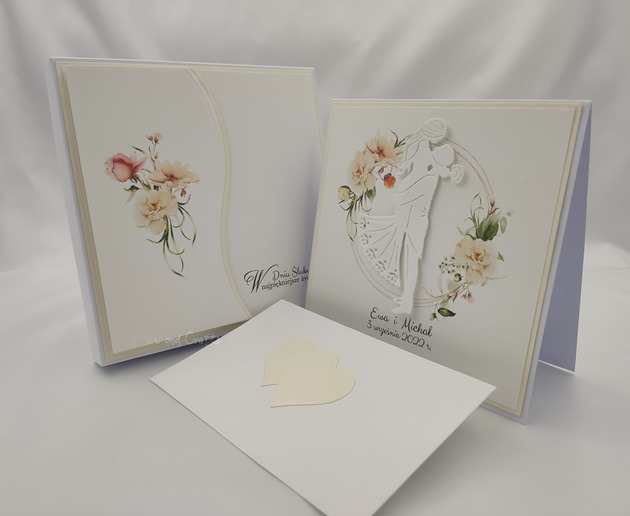 zaproszenia i kartki na ślub Kartka ślubna z pudełkiem i kopertą, W28C