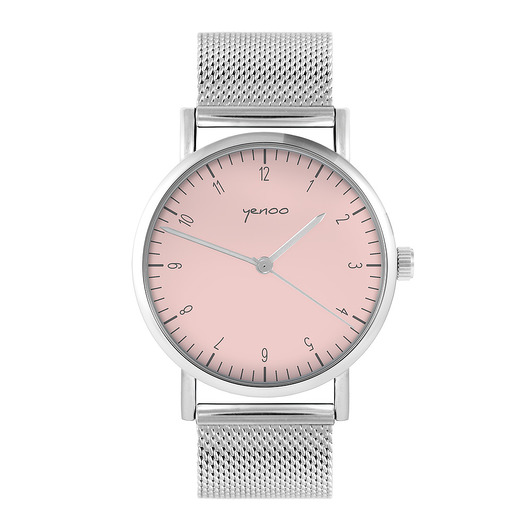 zegarki damskie Zegarek - Simple różowy - bransoleta mesh