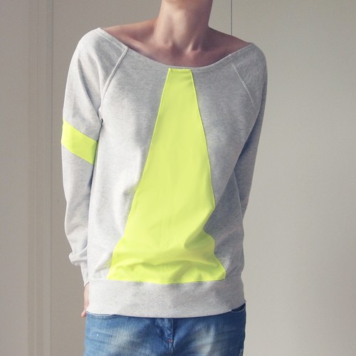 bluza bez kaptura damska Lekka Raglan Trójkąt Fluo