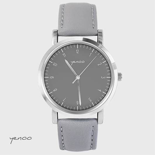 Zegarek - Simple Elegance - szary, skórzany yenoo