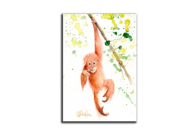 grafiki i ilustracje Obraz ręcznie malowany "Małpa"