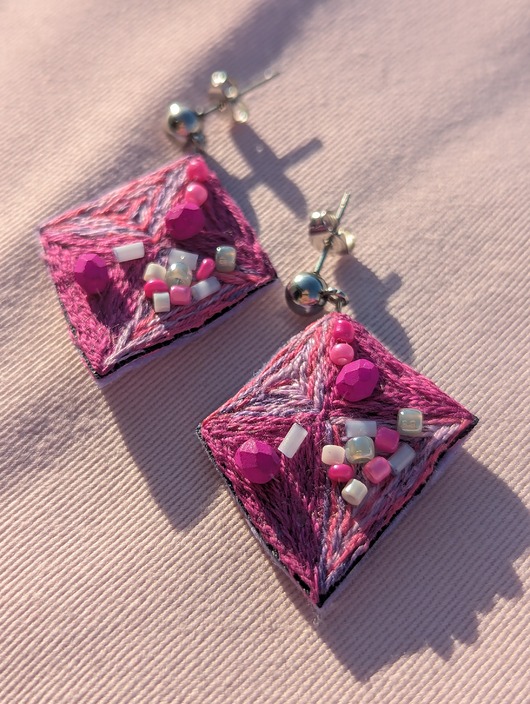 kolczyki - inne Unikatowe kolczyki romby - ręcznie robione