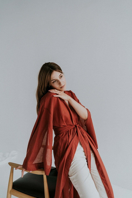 sukienki midi damskie Kimono długie Powiew, ceglane