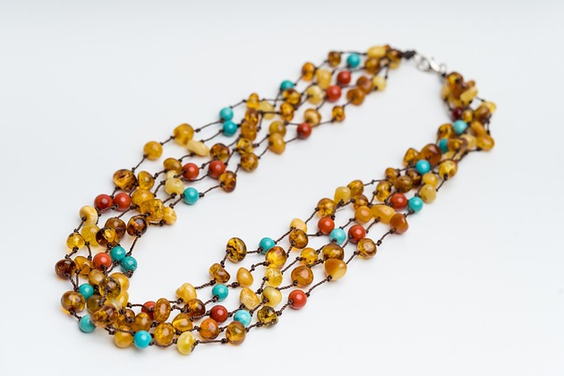 korale Naszyjnik bursztynowy SIECI turkus, koral