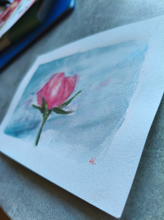 obrazy Akwarele ZIMA Miesiące Krajobraz Rośliny obraz róża walentynki śnieg