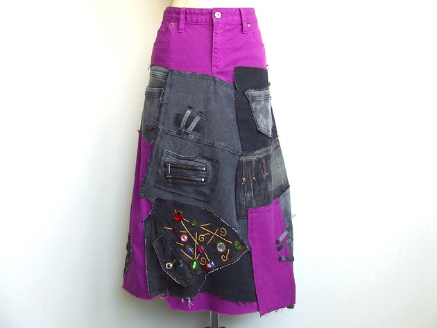 spódnice maxi Długa patchworkowa spódnica jeans r.42