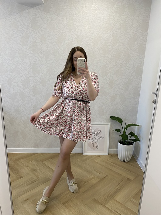 sukienki mini damskie Zwiewna Sukienka w Kwiaty, Elegancka Sukienka w Kwiaty - 3 WZORY