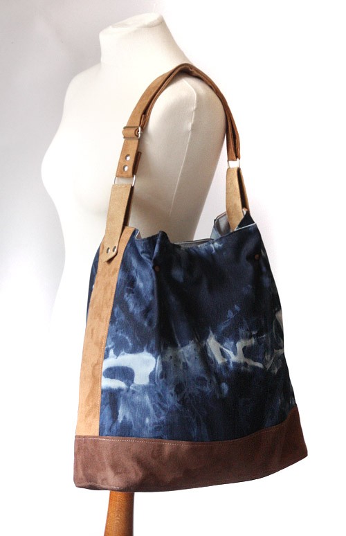 torba - navy blue jeans batik&chocolate&nut  - elfagado