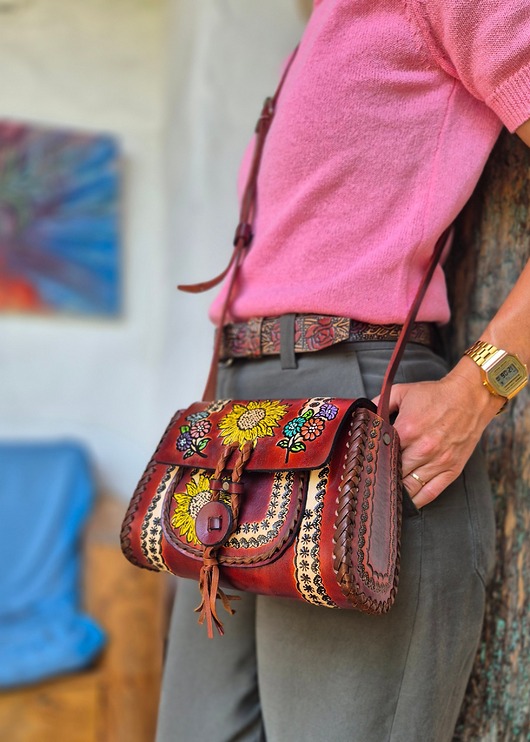 torby na ramię Torebka skórzana Ivanna ręcznie robiona kwiaty