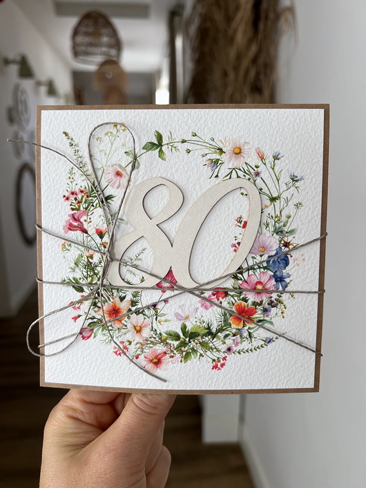 kartki scrapbooking Wyjątkowa ręcznie robiona kartka życzenia na 80 urodziny