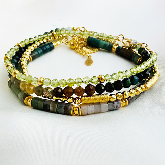 bransoletki z kamieni naturalnych GREEN GODESS Komplet Bransoletek z agatów, turmalinu i peridotu