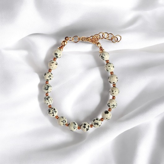 bransoletki z kamieni naturalnych Jaspis dalmatyński i złoty hematyt : bransoletka regulowana