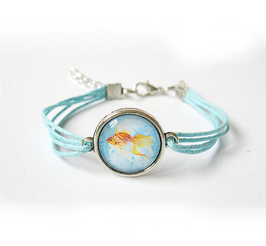 bransoletki ze szkła Bransoletka - Złota rybka - niebieska, sznurki