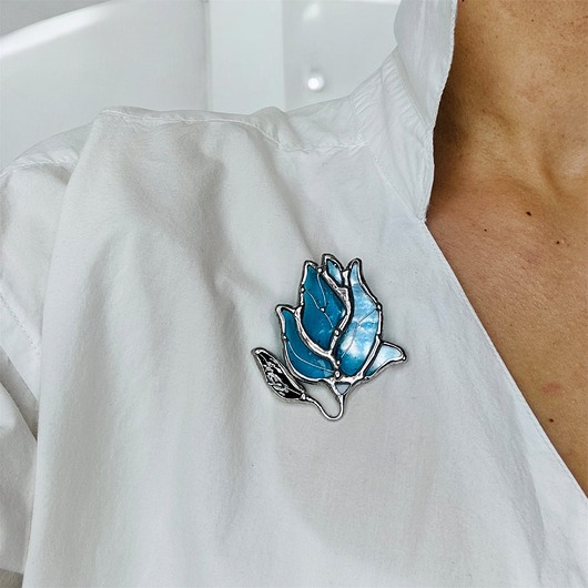 broszki Niebieska  broszka witrażowa Tiffany Kwiat Magnolia