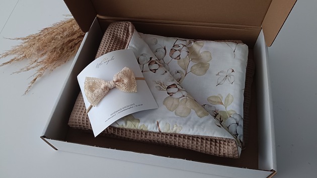 Chrzest - inne Gotowy zestaw prezentowy - kocyk  120x75 + kokardka