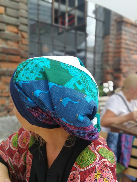  czapka patchworkowa bardzo długa letnia turban ruda klara