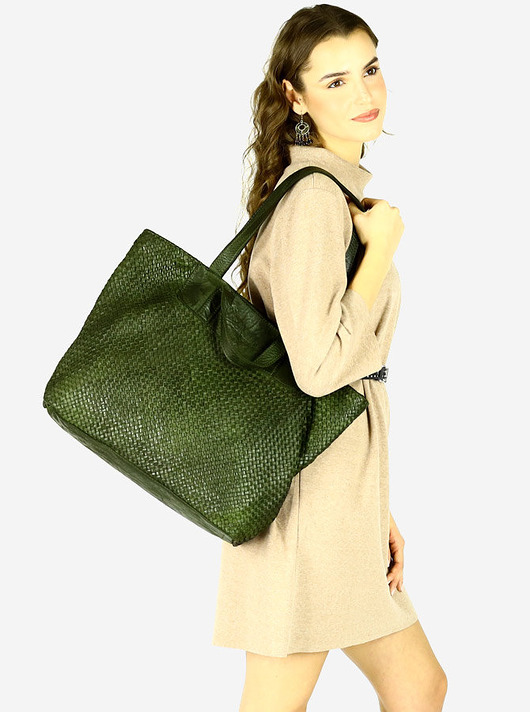torby na ramię Torba damska pleciona shopper & shoulder leather bag -  zielony