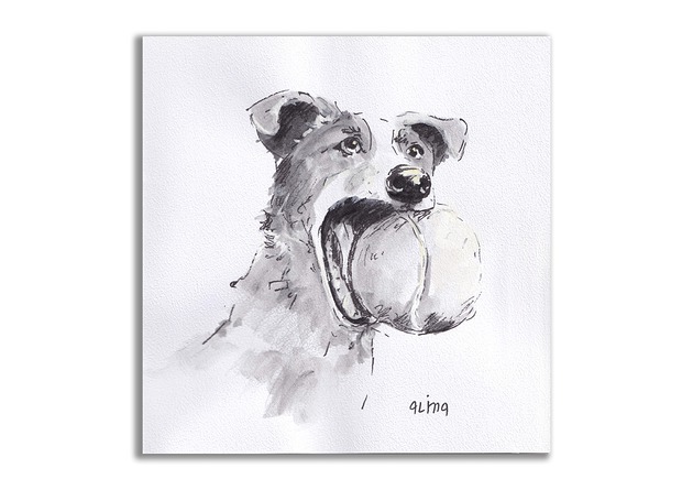 grafiki i ilustracje Jack Russel terier. Tenis. Grafika ręcznie malowana