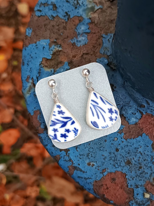 kolczyki ceramiczne Kolczyki ceramiczne w kobaltowe wzory dwustronne