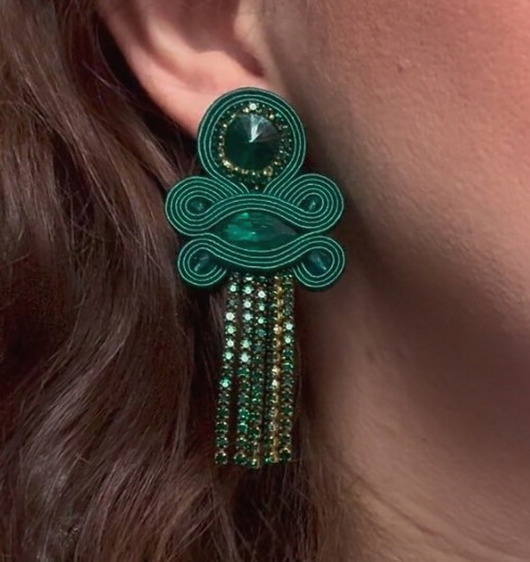 kolczyki soutache Zielone eleganckie kolczyki sutasz