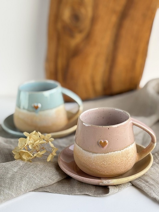 filiżanki Zestaw dla dwojga Kubek ceramiczny Duża filiżanka - Migdały z sercem