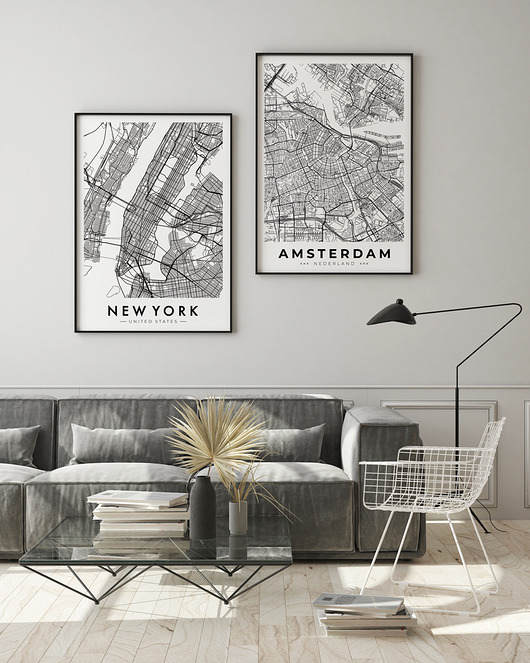 Zestaw plakatów - mapy NYC i Amsterdam HOG STUDIO