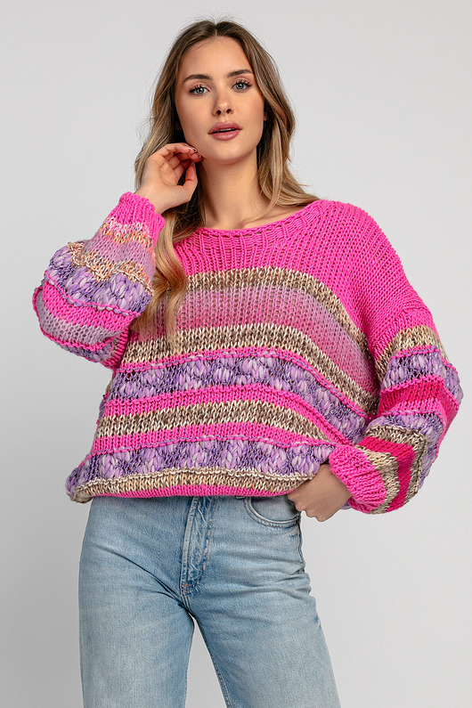 swetry damskie  Lekki oversizowy kolorowy sweter F1842 sweetpink
