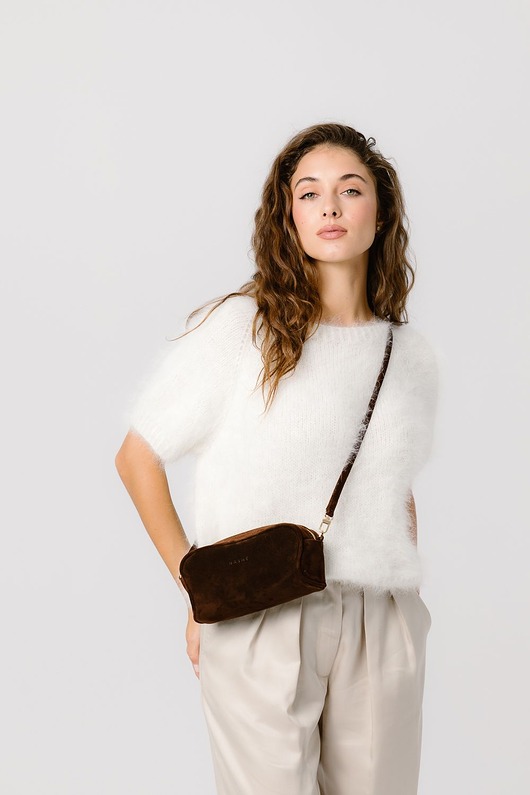 torby na ramię BLISS BAG - skórzana torebka - zamszowa - brąz
