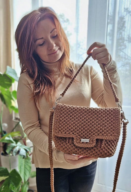 torby na ramię Elegance - torebka listonoszka ze sznurka - karmelowa