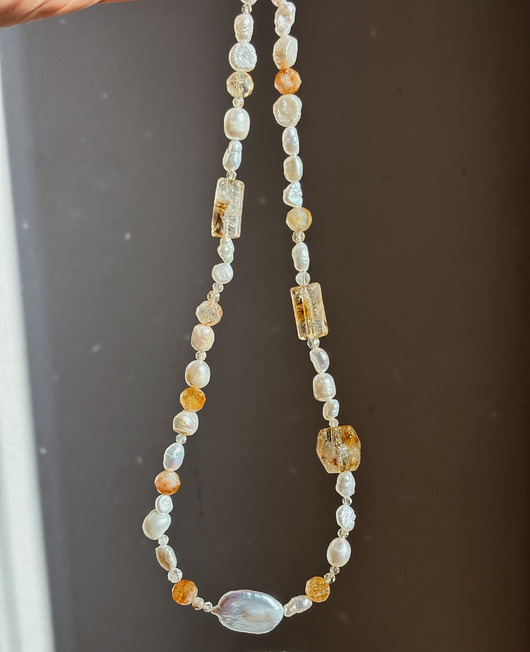 złote naszyjniki Naszyjnik Cytryn i Perły Unikat