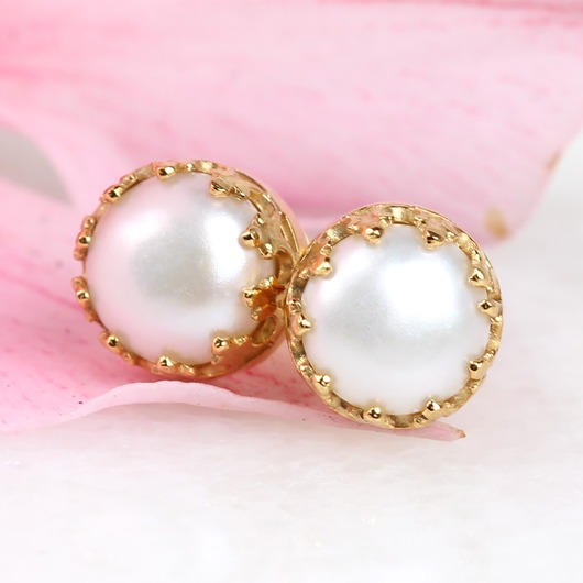 Biżuteria ślubna Kolczyki złote sztyfty Vintage z perłami