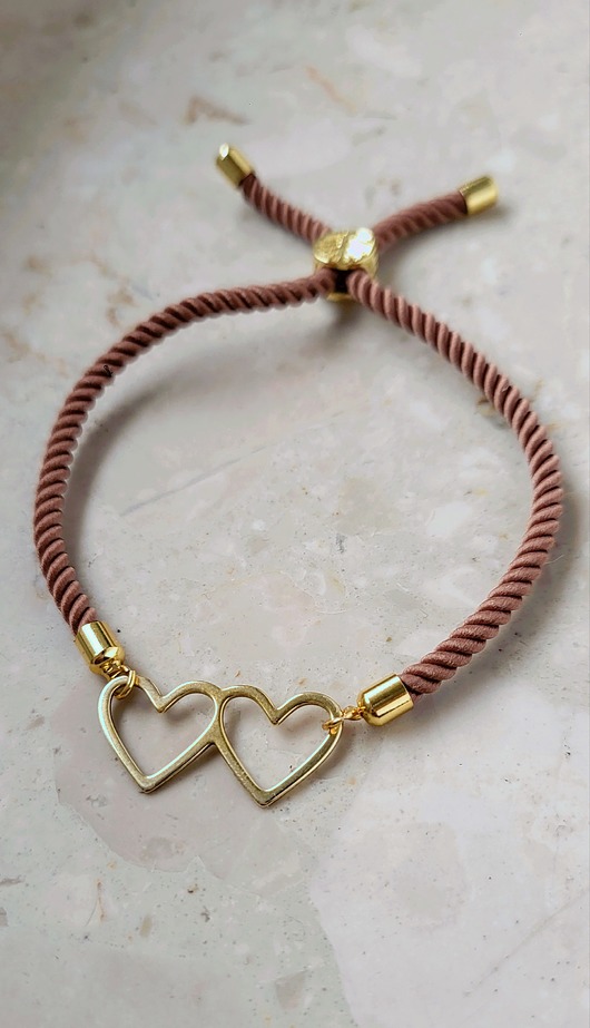 bransoletki na sznurku Bransoletka TWO HEARTS- brąz