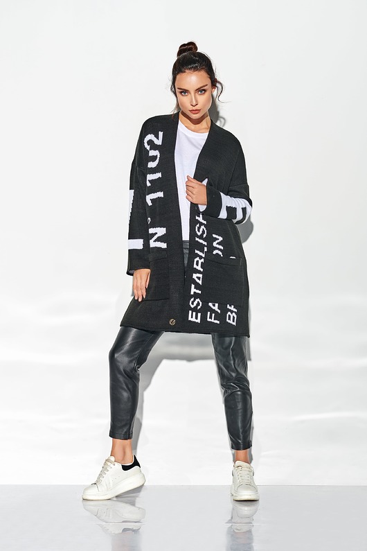 kardigany damskie  Kardigan z napisami LSG113 - czarny