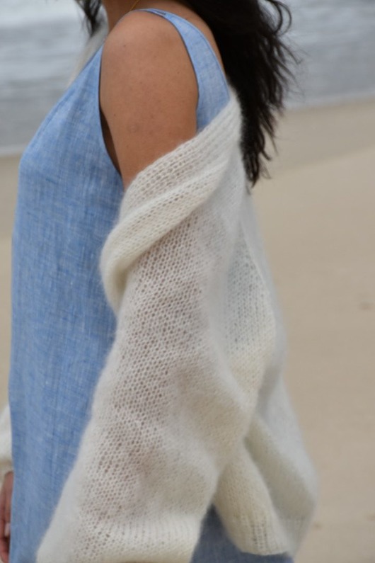 kardigany damskie Kardigan Balloon mohair reglan ecru
