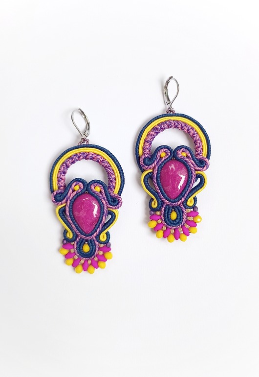kolczyki soutache Kolczyki fioletowe sutasz