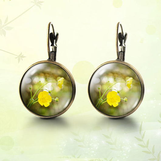 kolczyki szklane Kolczyki - Żółty kwiat - brąz