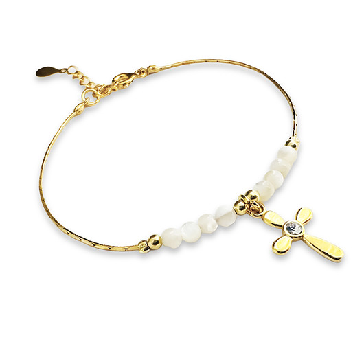 komunia - pozostałe Bransoletka na komunię z literką i krzyżykiem-  prezent  KOMUNIA