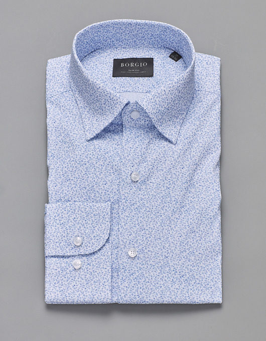 koszule męskie koszula męska dł. rękaw slim fit biała w niebieskie listki 00213