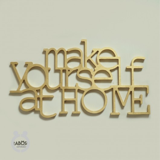 Napis drewniany 3D, MAKE YOUR SELF AT HOME, gold Rabose Workshop