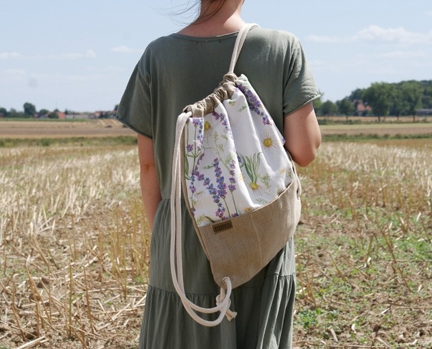 Plecak vegan troczek len łąka manufakturaMMS