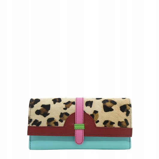 portfele damskie Portfel damski skórzany ze skrawków kolorowy przegródki na karty OLIVKA