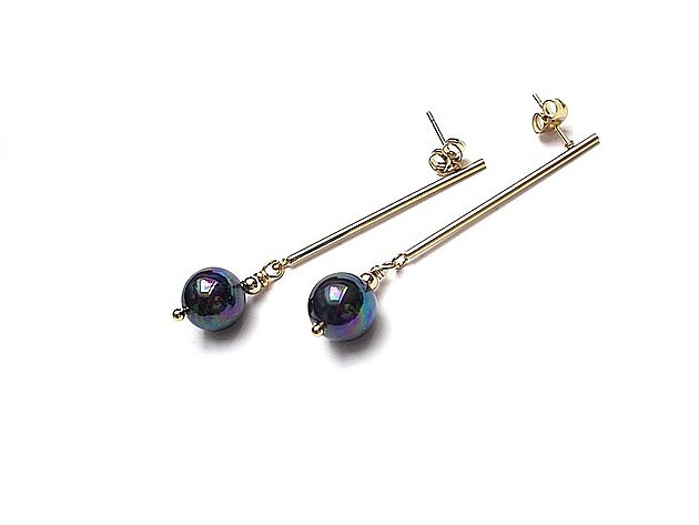 kolczyki pozłacane Kolczyki pozłacane Stick /navy blue pearls/  alloys collection