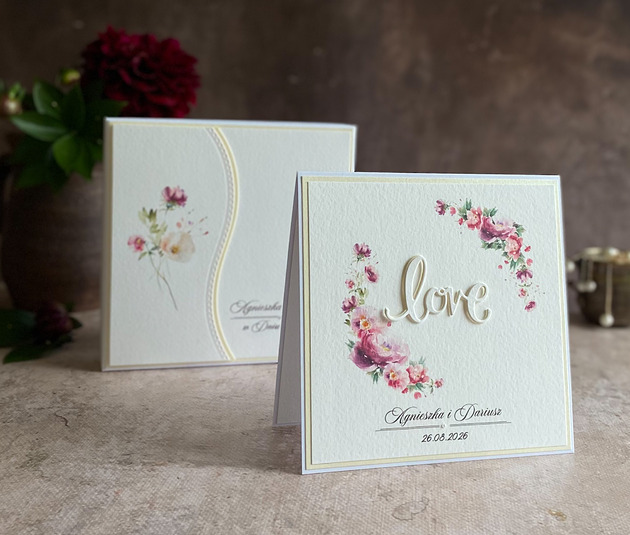 zaproszenia i kartki na ślub Kartka  ślubna z pudełkiem i kopertą, WP 34B